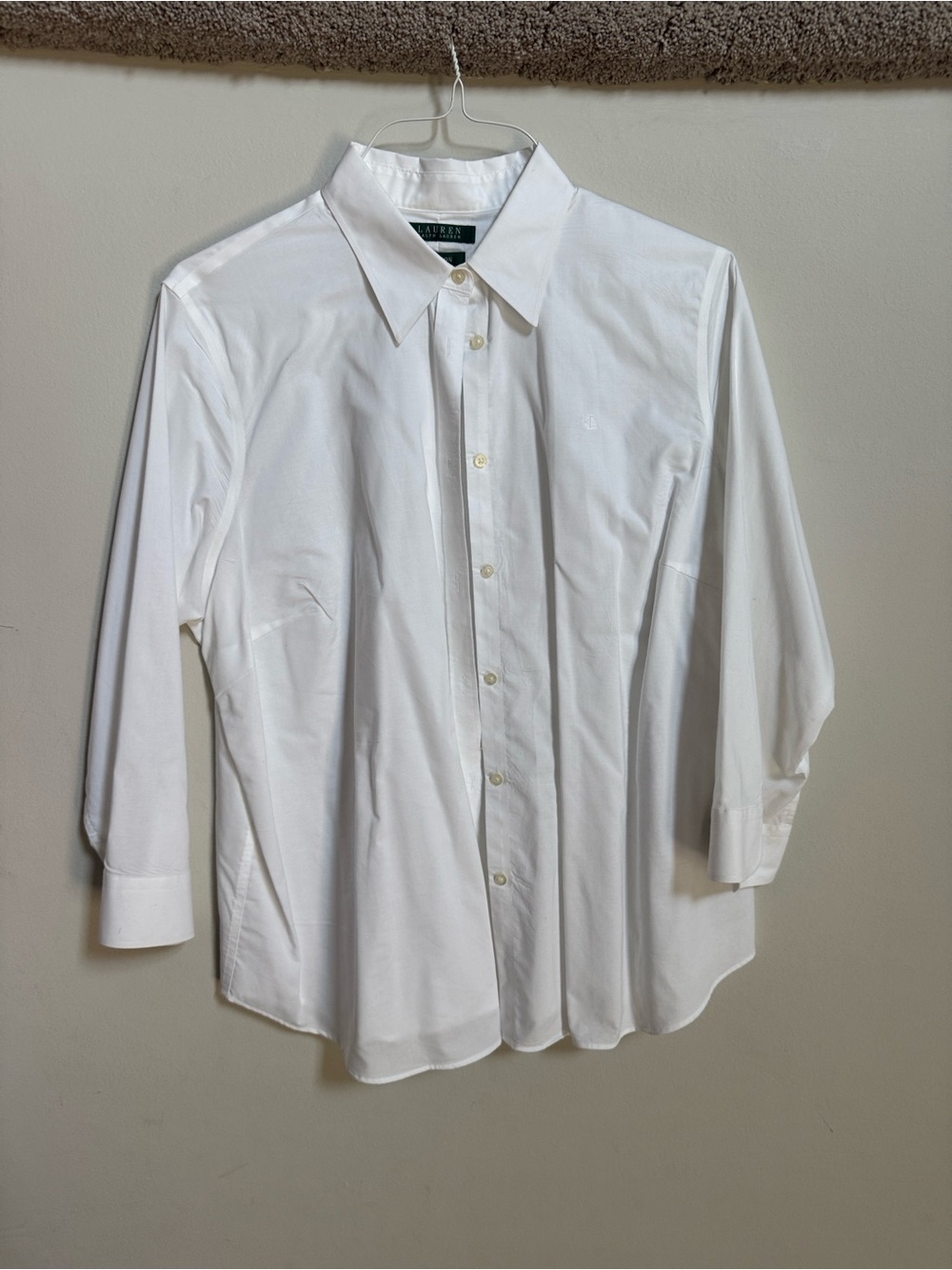 Lauren Ralph Lauren 3/4 Sleeve White Button-Down Shirts